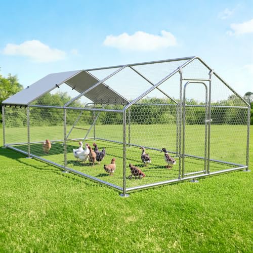 19.8x9.7 FT Extra Large Metal Chicken Coop, Walk-in Poultry Run | Weatherproof Cover, Reinforced Metal Frame, Walk-in Chicken Run, Outdoor Poultry Cage for Hens Ducks Rabbits - size: 236.1"L x 116"W x 78"H