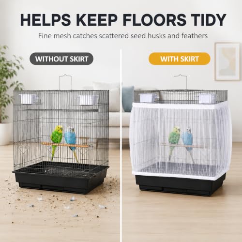 RAINFLOW 2 Pack Bird Cage Seed Catcher - Adjustable Bird Cage Skirt | Black & White, Fits 55-100 in Circumference, 16 in High, Breathable Seed Guard for Parrot, Parakeet and Cockatiel Cages