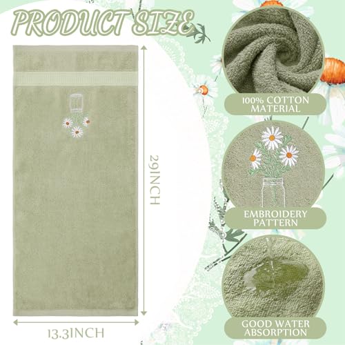 SmoothNovelty 2 Pcs Daisy Hand Towels Floral Bathroom Decor 14x29 Inch | Embroidered Bathroom Hand Towels, 100% Cotton, Soft Absorbent, Daisy Flower Bathroom Kitchen Decor - style: Daisy