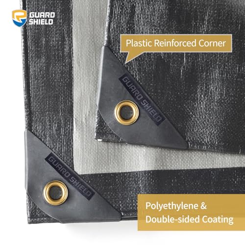 GUARD SHIELD Super Heavy Duty Black/Silver Ploy Tarp Cover 12x12 Feet Waterproof Tarps 16mil Thick UV and Tear Resistant Tarpualin - color: Black/Silver, size: 12x12
