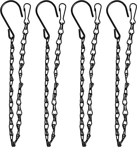 4-Pack 25.5 Inch Hanging Chain with Hooks for Hanging Bird Feeders, Birdbaths, Planters, Lanterns, Wind Chimes, Baskets, Billboards, Decorative Ornaments, Outdoor Indoor Use (Black)