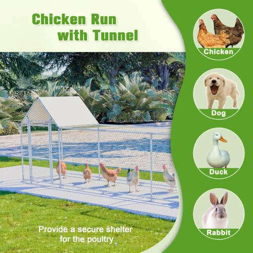 Large Metal Chicken Coop 196×42×59" Heavy-Duty Galvanized Steel Chicken Run Fence,Hens Pen with Waterproof and UV-Proof Cover,Poultry Cage with 156" in Length Tunnel for Outside，for Ducks,Rabbits - size: 196.0"L x 42.2"W x 59.6"H