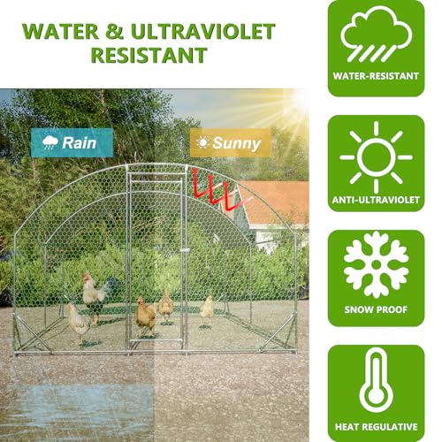 Large Metal Chicken Coop, Dome Walk-in Chicken Run with Waterproof UV-Resistant Cover for Outdoor Yard & Farm, Poultry Cage Pen for Chickens, Ducks & Rabbits, 13.1 FT x 9.8 FT x 6.6 FT, Silver - size: 13.1 FT x 9.8 FT x 6.6 FT
