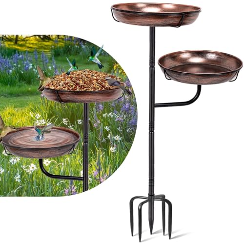 ZMCYNG Metal Bird Bath for Outside, 41in Standing Bird Bath Feeder Bowl | Outdoor Freestanding Birdbaths Bowl, Double Bowl Bird Bath Stand for Garden Yard Patio Outdoor Decor, Upgraded 5-Pronged Base