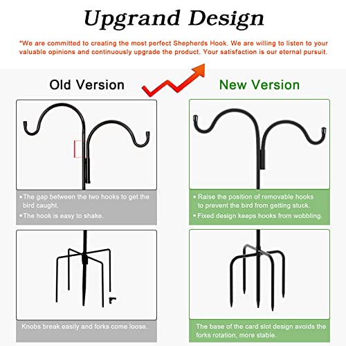Gtongoko Double Shepherds Hook for Outdoor, 60 Inch Bird Feeder Pole with 5 Prongs Base, 5/8 Inch Thick Heavy Duty Adjustable Garden Hook for Hanging Plant, Lantern, Hummingbird Feeder, 1 Pack - size: 60 Inch