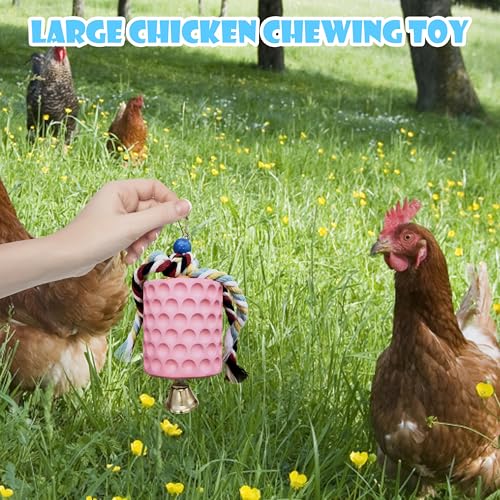 Chicken Toys,Bird Beak Grinding Stone,Chicken Coop Accessories,Chew Treats Toy with Bell for Chicken, Hens, Turkeys,Ducks,Birds,Poultry(Pink) - color: PINK