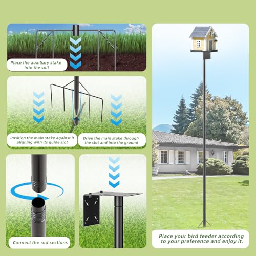 2026 New Heavy Duty Bird Feeder Pole,92 Inch Adjustable Bird House Pole for Outdoors,9-Prong Base & 1-Inch Dia Metal Mounting Kit,Bird Feeder Stand for Decor, Birdwatching & Weather Stations - size: essential 92 inch