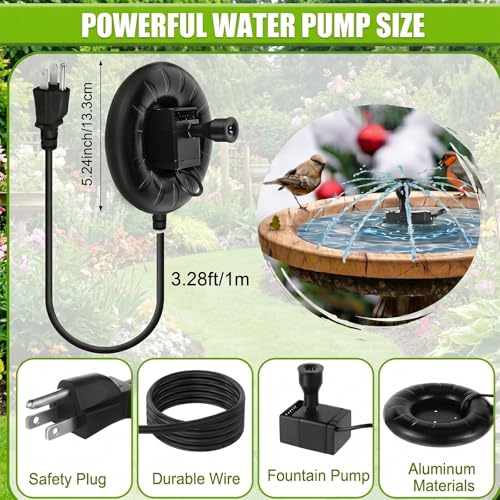 Relaxweex 70 W Electrical Bird Bath Fountain with Submersible Heated Water Pump Pipe Insulation Tape Cord Cover for All-Season Outdoor Birdbath, Wild Birds, Chicken Poultry Tank Outdoor Garden Lawn