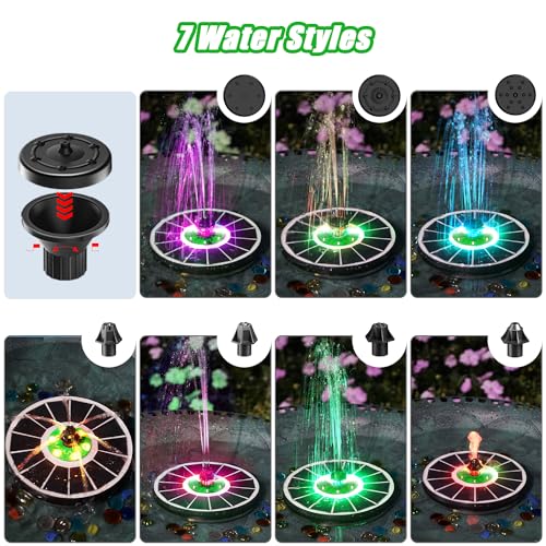 Yzert Glass Solar Fountain Floating 3.5W 2200mAh, Colorful LED, Bird Bath | Solar Water Fountain Pump Green Flower, 4 Fixers & 7 Nozzles for Garden, Outdoor, Pond, Pool