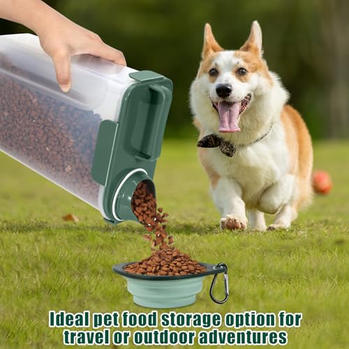 5 Lbs Pet Dog Food Storage Container for Bird Seed Rice Flour - Dark Green | Cat Food Containers with Collapsible Bowl for Travel Airtight 10 Lbs Rice Cereal Oatmeal Holder with Pour Spout Measuring Cup - color: Dark Green-5L