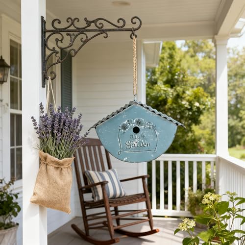 Vintage - Style Decorative Birdhouse, Rustic Metal Bird House with My Garden Distressed Finish, Hanging Bird Home for Garden and Outdoor Decor - color: Blue - Garden