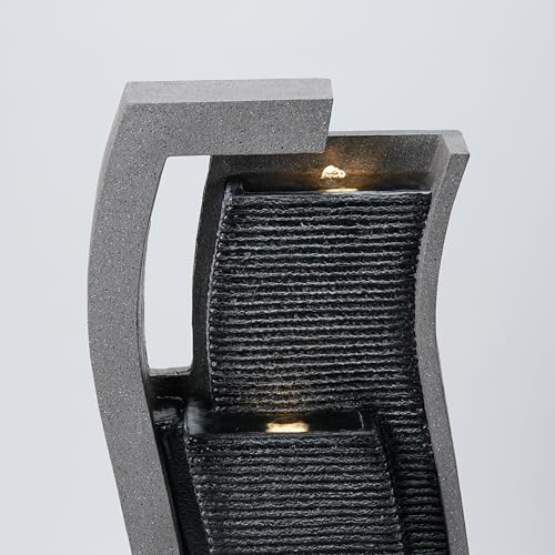 34" Outdoor Water Fountain - Durable Polyresin Modern Style Waterfall with LED Lights & Adjustable Pump, Serene Water Fountain Outdoor for Garden, Patio, Deck, and Backyard Decor (34.06") - size: 34.06"