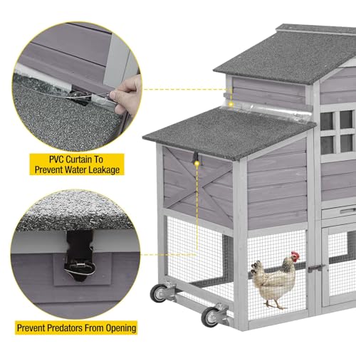 Aivituvin Chicken Coop Mobile Chicken House on Wheels, Rabbit Hutch Bunny Cage Expandable Wooden Poultry Cage with Large Nesting Box Leakproof Pull-Out Tray,UV-Resistant Roof (Grey) - color: Grey, size: AIR32