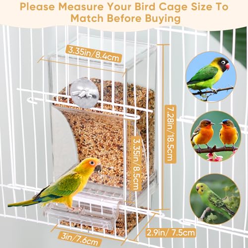 Kenond No Mess Bird Feeder Water Dispenser Set, Automatic Bird Feeder | Parrot Cage Accessories, Acrylic Parakeet Seed Food Drinker for Cockatiel, Squirrel, Finch, Lovebirds, Budgies, Canary