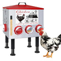 50Lb Automatic Chicken Feeder with Window 10 Port No Waste Rust-Proof Galvanized Steel with Locking Lid & Adjustable Height Legs Waterproof Portable Poultry Feeder for Chickens,Ducks,Geese
