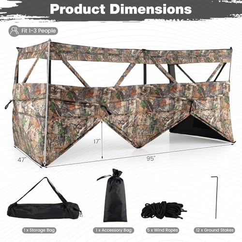 Tangkula 4-Panel Hunting Blind with Dog Door, 1-3 Person Pop-Up 3-Sided 360° See Through Ground Blind with Resilient Oxford Fabric, 4 Silent Windows, Carrying Bag for Deer & Turkey Hunting