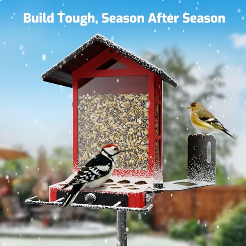 All-Metal Bird Feeder, Wall & Pole Mountable, 2.4L Large Capacity | Chew-Proof & Weather-Resistant Design, Easy to Clean & Fill, Wild Birds Feeder for Backyard & Garden, for Men Women Gift - color: Cranberry（Without Camera）
