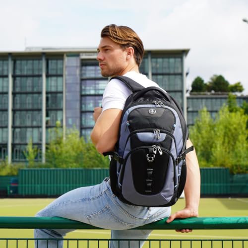 Swissdigital Design Laptop Backpack with USB Charging Port, Travel Backpack Fits 15.6-Inch Computer, 31l College School Backpack for Men, Haze Blue/Black | SD803-16 - color: Haze Blue/Black