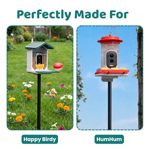 Happy Birdy Bird Feeder Pole - Heavy Duty Outdoor Bird House Pole for Smart Bird Feeder, Hummingbird Feeder, Birdhouse | Adjustable Steel Pole with Ground Stakes, Universal Mount, 5-Min Setup