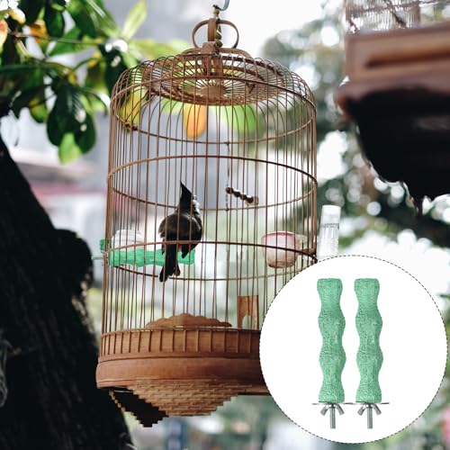2 PCS Bird Beak Grinding Stone Bird Parrot Cage Perch Stand Anti-Slip Nail Trimming Stick Parrots Perch Resin Beak Grinder Stone Foot Claws Trimmer Accessories for Parrot Budgie Cockatiel (Green)