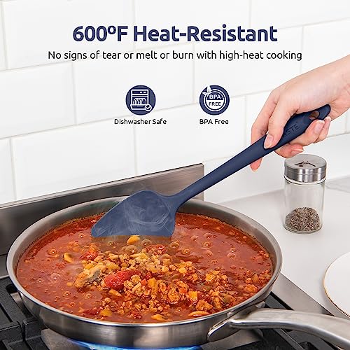 U-Taste 2PCS 13.6in 600ºF Silicone Turners & 2PCS 11.38in Flat/Spoon Spatulas & 600ºF Silicone Spoons (Midnight Blue)