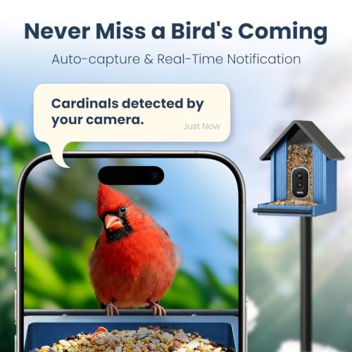 Smart Metal Bird Feeder with Camera, Light Blue | Squirrel Proof, 2.5K UHD AI Identification, Wireless Solar Powered, Real-time Videos & IMG, Outdoor for Garden Birding - color: Light Blue