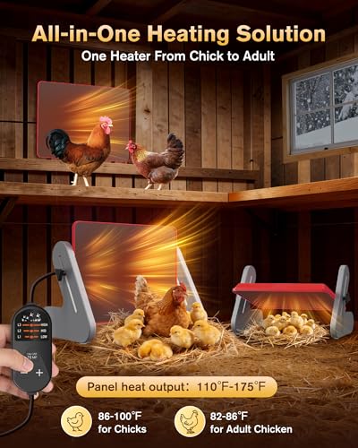 PETTEN 11"x14" Chick Heat Plate – 60W Energy Efficient Chicken Brooder Heater, Height & Angle Adjustable, 3 Temp Wired Remote, Stand/Wall Mount, for 35 Chicks, ETL Certified - size: 11*14inch