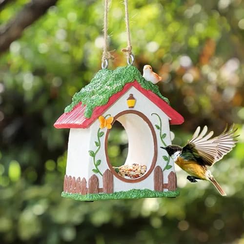 Bird Feeder House,Outdoor Hanging Bird's Nest, Hummingbird Houses,Wooden Fence Design, Butterfly and Bird Accents,Outdoor Hanging Design (Tengman Pattern) - style: Tengman pattern