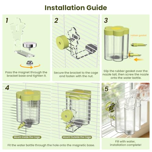 8.4 Oz No Mess Bird Water Feeder, Auto Parrot Cage Water Dispenser (Green) | Magnetic Mount, Drip-Free, Easy Top Refill, Mount Inside or Outside Cage, for Parakeets Cockatiels Budgies Lovebirds Canary - color: Green