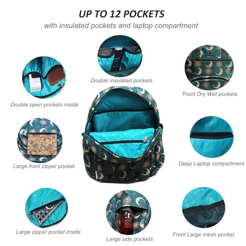 Diaper Bag Backpack Corduroy Multifunction Baby Fashion Travel Pack office Laptop Bag - color: Dark Green Moon