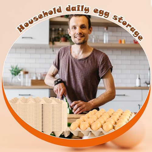 24 Pcs 30-Cell Pulp Egg Flat Cartons Biodegradable Paper Eggs Crates Sturdy Stackable Egg Trays for Kitchen Supermarket Farm Restaurant
