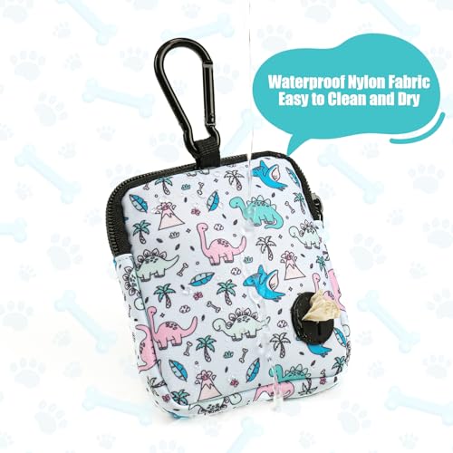 Dog Treat Pouch with Training Clicker,Waterproof Nylon Fabric Poop Bag Holders for Leashes,Hands Free Small Dog Walking Bag with Carabiner, Pet Puppy Training Walking Essentials (Dinosaur) - color: Dinosaur