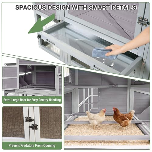 Extra Large 120" L Chicken Coop for 8-10 Chickens, Wooden Chicken House with Run, 6 Nesting Boxes, Heavy Duty Construction, Waterproof Roof, Predator Resistant Outdoor Poultry Cage-Grey - color: Grey (AIR46-M)