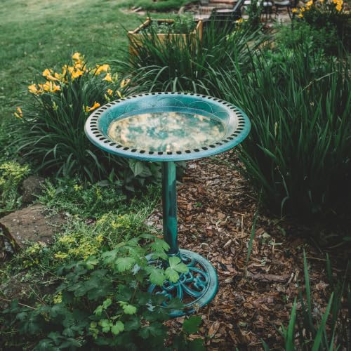 Backyard Expressions Outdoor Garden Bird Bath - Green - Weather Resistant Polyresin - 27 Inch - color: Green