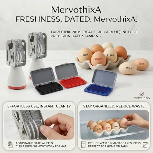Egg Dater Kit, Egg Date Stamps for Fresh Eggs, 2 Roller Date Stamps and 3 Ink Pad, Date Label Stamper for Egg Mark Farm Office Shipping - size: 2 PACK