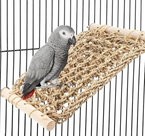 Bird Seagrass Mat Cage Ladder Perch Natural Chewing Toy | Parrot Ladder Bridge Exercise Stands, Hand-Woven Net Hammock, Cage Accessories for Lovebird Budgie Parakeet