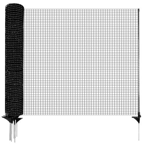 HIDALIFE Temporary Fence with Posts,Safety Barrier for Dog Snow Plastic Mesh Fencing with Fiberglass Stake Windbreak Rope,Movable Fencing Roll for Garden Backyard Outdoor Animal Protect (3’×50' Black) - size: 3’×50' Black