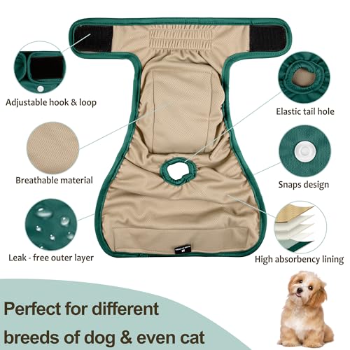 3 Pack Female Dog Diapers - Reusable Diapers for Doggie in Heat - Highly Absorbent Dog Diapers Female for Pet Incontinence with Adjustable Snaps (Red,Grreen,Black, S) - color: Red,Green&Black, size: Small（New Born-11.5“Waist）