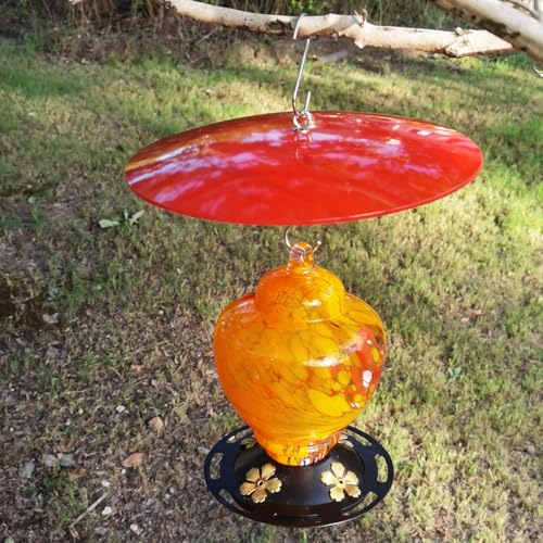 10" Small Glass Rain Cover for Bird Feeder, 2-Pack Red Weather Guard Dome | Stainless Hooks & Shatterproof Squirrel Baffle Protective Shield for Hook Hanging Outdoors, Bird House Protector, Dia. 20cm - color: Red, size: 2PC/Pack