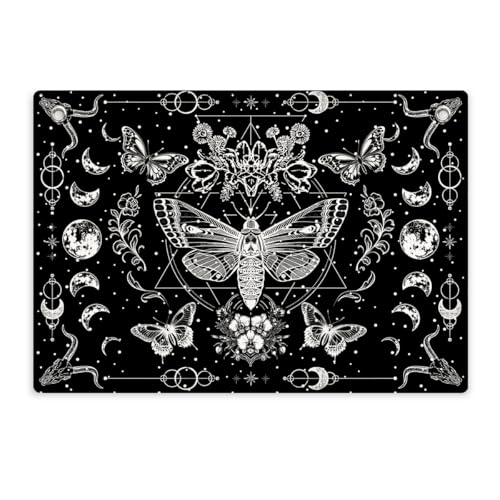 Gothic Death Moth Black and White Tapestry Banner Flag 28.5x20 Inch | Celestial Moon & Floral Wall Decor for Bedroom Living Room Dorm Witchy Space,Perfect Gifts for Goth Fans Dark Aesthetic Lover - color: Multi 0666