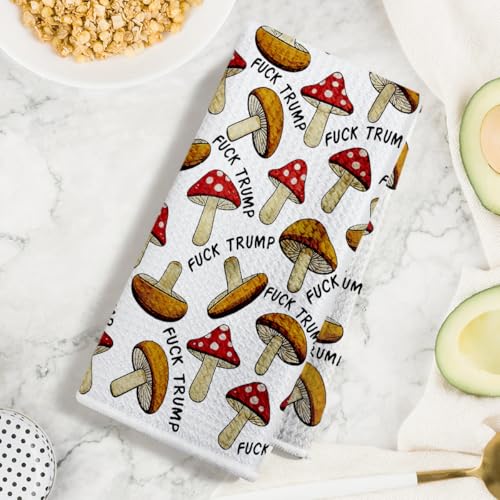 Jztco Funny Trump Kitchen Towel, Anti Trump Gifts for Women | Mushroom Hand Towels for Kitchen Home Decor, Absorbent Microfiber Dish Cloth Tea Towels 14x24 Inch - color: Multi 1519