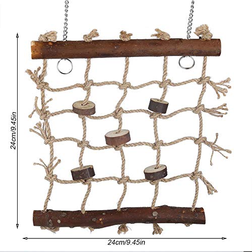 Bird Rope Climbing Net Swing Hanging Toy Bird Swings Net, Wooden Ladder Swing Hammock with 2 Hooks and Woven Rope for Finches Climbing Chewing Pet Cage Hanging Toy