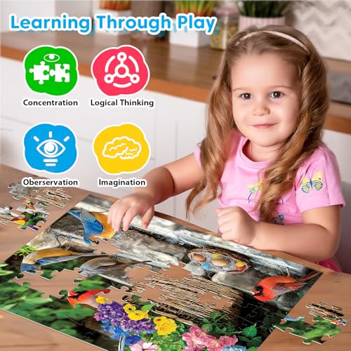 4-Pack 100 Piece Puzzles for Kids Ages 6-8 8-10 Year Old | Birds Puzzles, Large Piece Puzzle for Seniors 100 Pieces Adults Jigsaw Puzzle, Learning Educational Toys for Boys and Girls - style: Cardinals Birds Hummingbirds