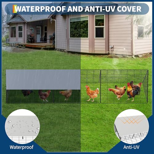 GarveeLife Metal Chicken Tunnel with Waterproof & Anti-UV Cover, Chicken Run for Yard, Outdoor Backyard Farm, Portable Chicken Coop for Hens, Ducks, Rabbits, 118.1x28x24.2 inch - size: 40.2"L x 29.1"W x 1.4"H