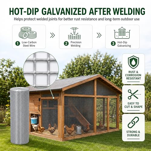 Hardware Cloth 1/4in 48inx100ft Hot Dip Galvanized 23 Gauge Chicken Wire Fencing Roll Poultry Animal Netting Cage Screen Chicken Coop Accessories Garden Plant Supports - size: 1/4'' 48'' X 100'