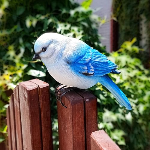 Garden Bird Statue Flower Pot Hugger Outdoor Decor for Tree, 6.7inch Mini Bird Figurine Plant Pot Decorations for Outdoor Indoor Decoration at Lawn and Yard (Blue) - color: Blue