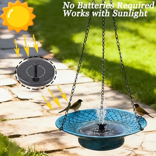 12.6" Hanging Bird Bath with Solar Fountain, Solar Bird Bath Fountains, Hanging Bird Baths for Outdoors, Hummingbird Fountain, Bird Bath Fountains Solar Power for Garden Patio Decor, Blue - color: Blue