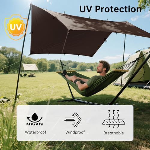 FREE SOLDIER Waterproof Camping Tarp Shelter Awning | Lightweight, Compact, Quick Setup, Waterproof Sun Shelter Campingtarp,For Backpacking, Beach, Travel and Outdoor Activities - color: Taupe 10×10.5ft