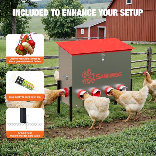 Sannwsg Chicken Feeders,126 lb Capacity 10 Port Automatic Chicken Feeder, Metal Chick Feeder with Locking Lid and Legs, Chicken Feeder for Chickens, Ducks, Geese - size: 10 Ports (4+4+2)