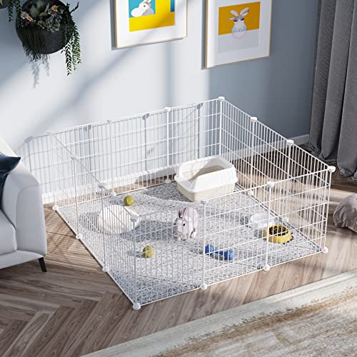 C&AHOME Pet Playpen, Small Animals Supplies, 12 Panels, 12" × 15", White | Exercise Playpens Cage, C Grids Portable Yard Fence Indoor, Guinea Pigs, Puppy Pet Products, DIY Metal - color: White, style: 12 Panels